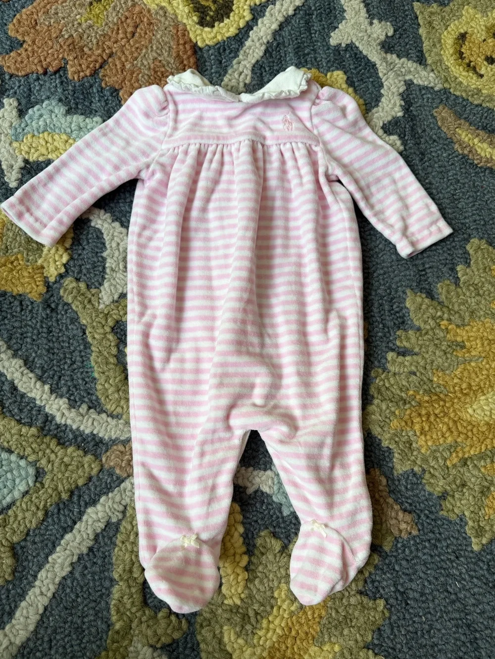 Ralph Lauren Pink and White Striped Baby Footed One-Piece
